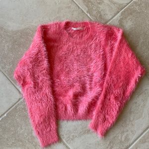 Mustard Seed Cropped Fuzzy Pink Sweater